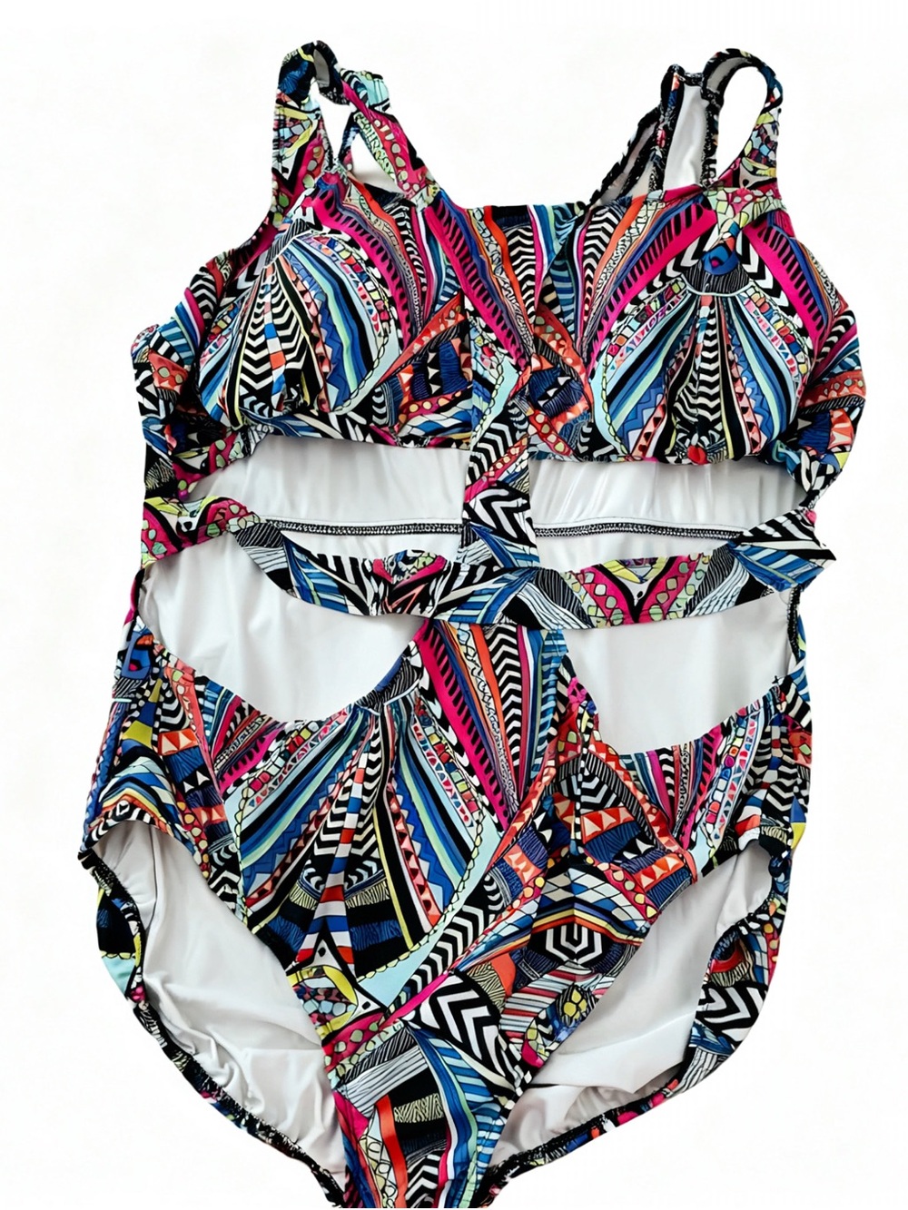 Monif C. Multicolor Geometric Cutout One-Piece Swimsuit